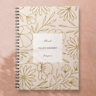 Moderne Minimalistische Blumenmuster Gold und Crem Notizblock