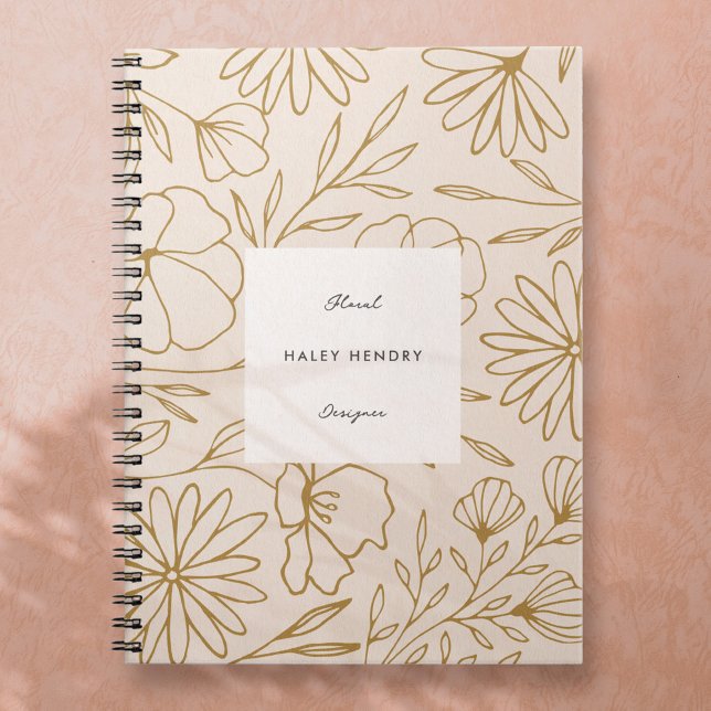 Moderne Minimalistische Blumenmuster Gold und Crem Notizblock (Modern florist minimal pattern gold and cream notebook)