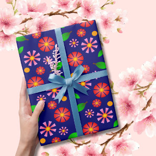 Moderne minimalistische Blumenmuster mittel-dunkel Geschenkpapier