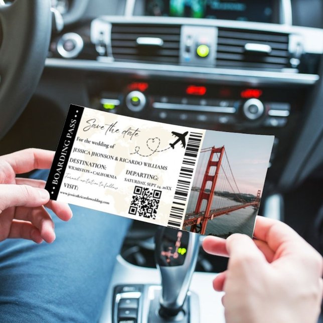 Moderne Minimalistische Boarding Pass AIrplane Wed Save The Date (Von Creator hochgeladen)
