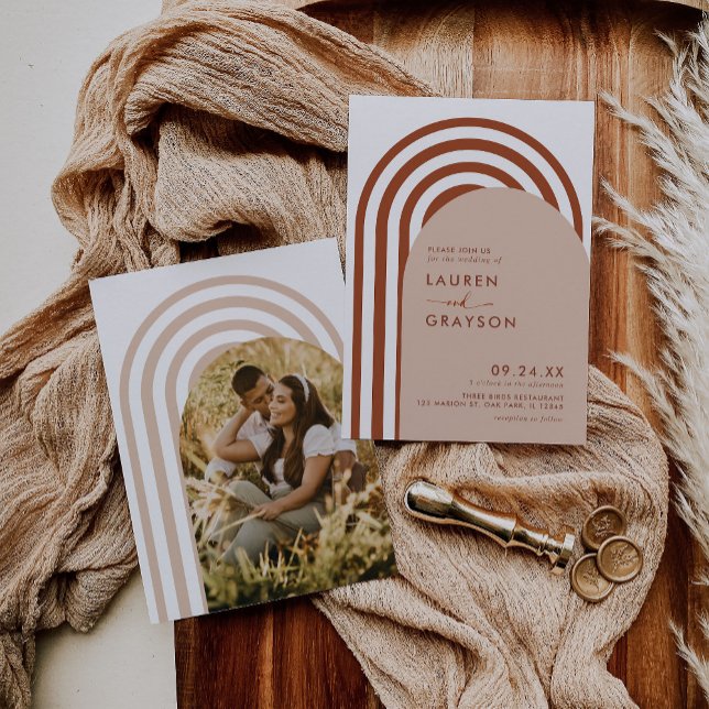 Moderne Minimalistische Boho Arch Foto Hochzeit Einladung (Von Creator hochgeladen)