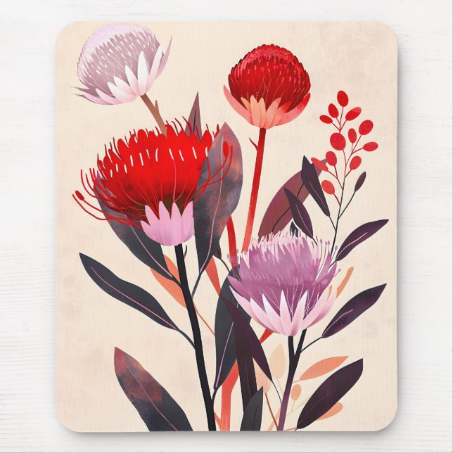 Moderne minimalistische Boho-Blumen Botanik Mousepad (Vorne)