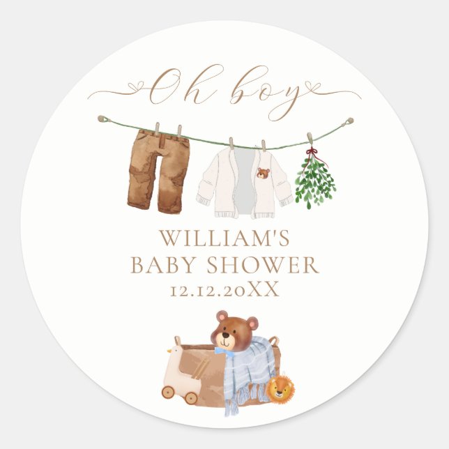 Moderne Minimalistische Boho Boy Clothes Kinderdus Runder Aufkleber (Vorderseite)