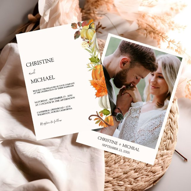 Moderne Minimalistische Boho Fall Pumpkin Wedding Einladung (Von Creator hochgeladen)