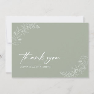 Moderne Minimalistische Boho Sage Green Wedding Dankeskarte