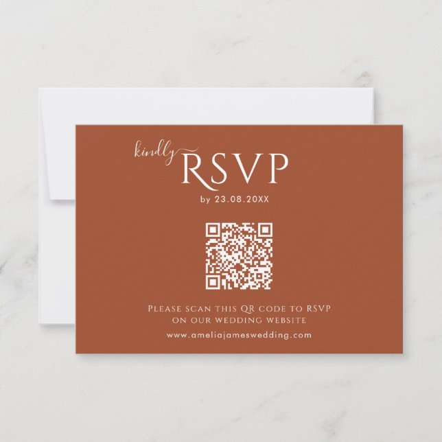 Moderne Minimalistische Boho Terracotta Wedding RSVP Karte (Vorderseite)