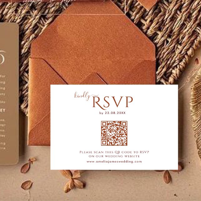 Moderne Minimalistische Boho Terracotta Wedding RSVP Karte (Von Creator hochgeladen)