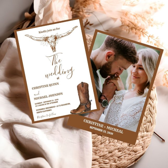 Moderne Minimalistische Boho Western Cowboy Weddin Einladung (Von Creator hochgeladen)