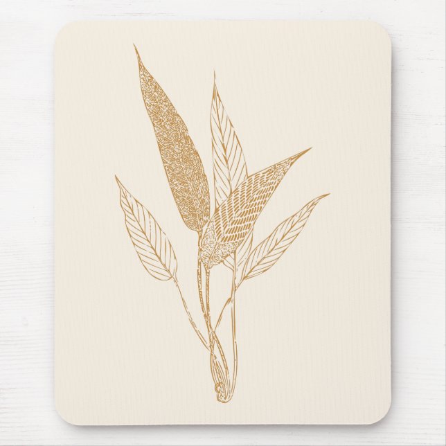 Moderne Minimalistische botanische Blätter Zeichne Mousepad (Vorne)