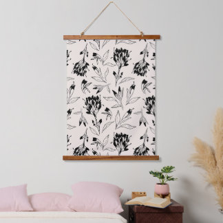 Moderne minimalistische botanische Blumen-Skizzenm Wandteppich Mit Holzrahmen