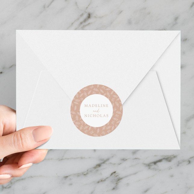 Moderne Minimalistische Botanische Blütenhochzeit Runder Aufkleber (Von Creator hochgeladen)