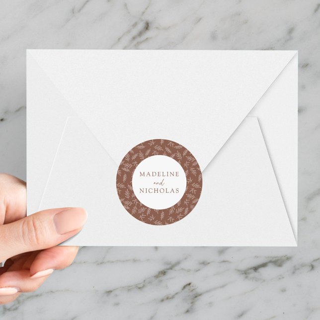 Moderne Minimalistische Botanische Braune Clay-Hoc Runder Aufkleber (Von Creator hochgeladen)