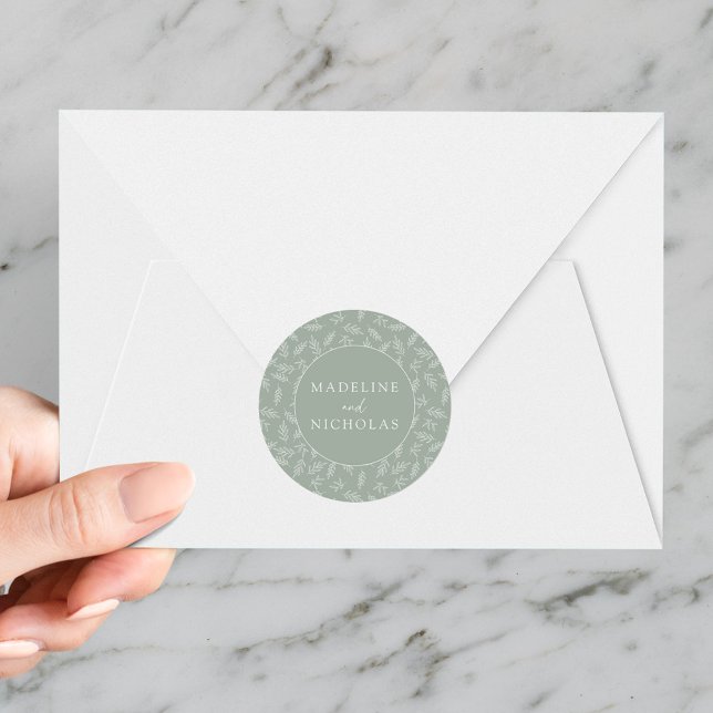 Moderne Minimalistische Botanische Feier Grüne Hoc Runder Aufkleber (Von Creator hochgeladen)