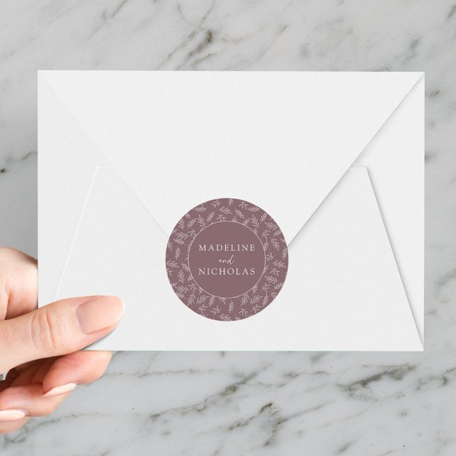 Moderne Minimalistische Botanische Mauve Lila Hoch Runder Aufkleber (Von Creator hochgeladen)