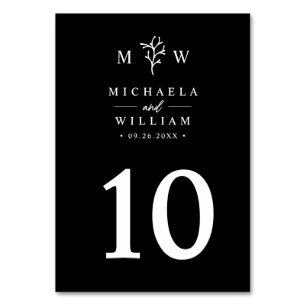 Moderne Minimalistische Botanische Monogramm-Hochz Tischnummer