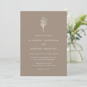 Moderne Minimalistische Bouquet Taupe Wedding Einladung