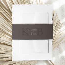 Moderne minimalistische braune Monogramm-Hochzeit Einladungsbanderole