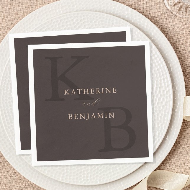 Moderne Minimalistische Braune Monogramm-Hochzeit Serviette (Von Creator hochgeladen)