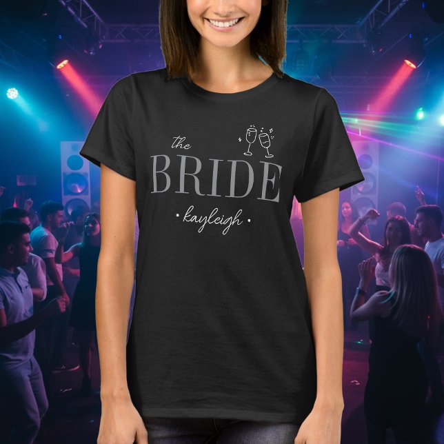Moderne Minimalistische Braut Script Junggesellinn T-Shirt (Von Creator hochgeladen)