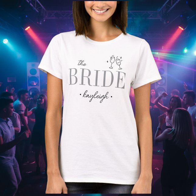 Moderne Minimalistische Braut Script Junggesellinn T-Shirt (Modern Minimalist Bride Script Bachelorette T-Shirt)