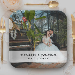 Moderne Minimalistische Braut- und Foto-Hochzeit Pappteller