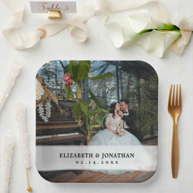 Moderne Minimalistische Braut- und Foto-Hochzeit Pappteller (Hochzeit)