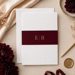 Moderne Minimalistische Burgunder Gold Monogramm B Einladungsbanderole