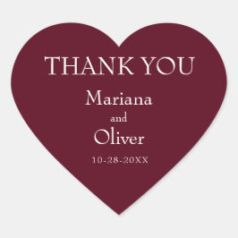 Moderne Minimalistische Burgunder Hochzeit an der Herz-Aufkleber