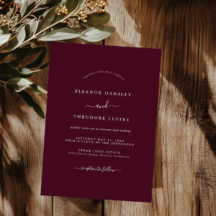 Moderne minimalistische burgunderrote Hochzeit Einladung