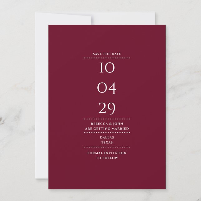 Moderne Minimalistische Burgundy-Hochzeit Save The Date (Vorderseite)