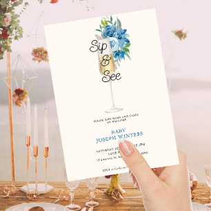Moderne Minimalistische Champagner Sip & See Baby Einladung