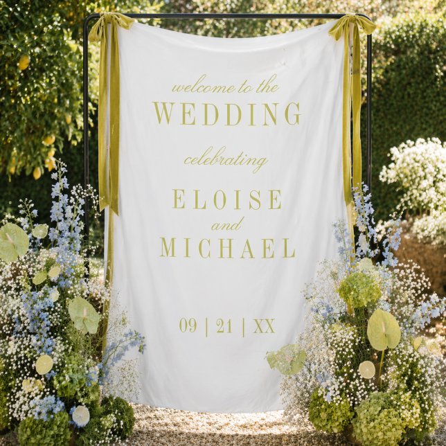 Moderne Minimalistische Chartreuse Hochzeitsbanner Wandteppich (Modern Minimalist Chartreuse Wedding Welcome Banner)
