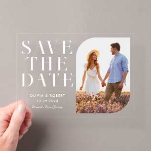 Moderne minimalistische Chic-Foto-Hochzeit Termin  Acryleinladungen