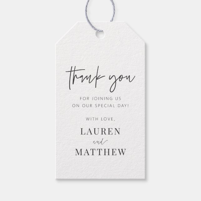 Moderne Minimalistische Chic Hochzeit Vielen Dank Geschenkanhänger (Vorderseite)