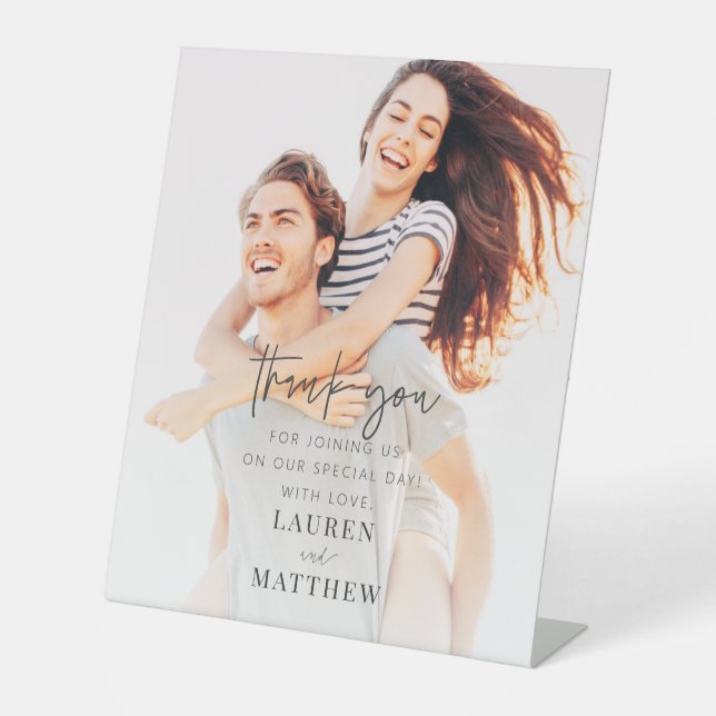 Moderne Minimalistische Chic Hochzeit Vielen Dank Sockelschild (Vorderseite)