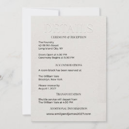 Moderne Minimalistische DETAILS Beilage Hochzeit Einladung