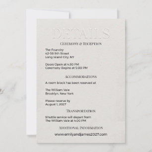Moderne Minimalistische DETAILS Beilage Hochzeit Einladung