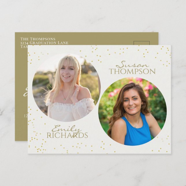 Moderne Minimalistische Double Graduation Party Go Postkarte (Vorne/Hinten)