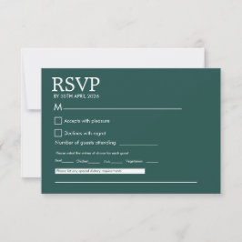 Moderne minimalistische dunkelgrüne Hochzeits-RSVP RSVP Karte