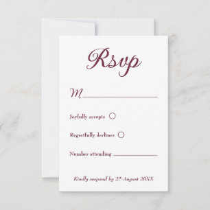 Moderne minimalistische dunkelrote und weiße Hochz RSVP Karte