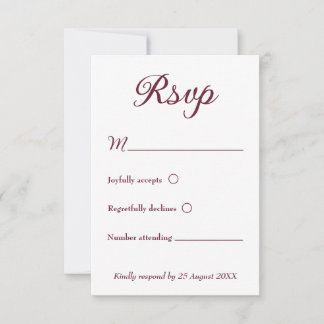 Moderne minimalistische dunkelrote und weiße Hochz RSVP Karte