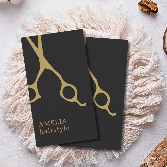 Moderne Minimalistische Dunkle Imitate Gold Haare  Visitenkarte (Von Creator hochgeladen)