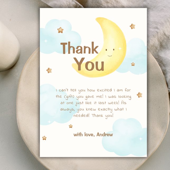 Moderne Minimalistische Dusche über dem Mond Dankeskarte (Modern Minimalist Over The Moon Baby Shower Thank You Card)