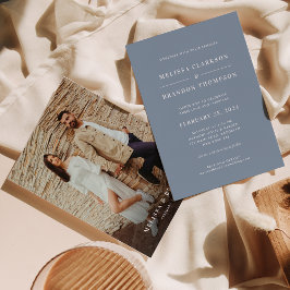 Moderne Minimalistische Dusty Blue Foto Wedding Einladung