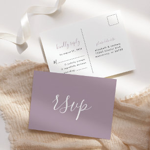 Moderne Minimalistische Dusty Lavender Wedding RSV Postkarte