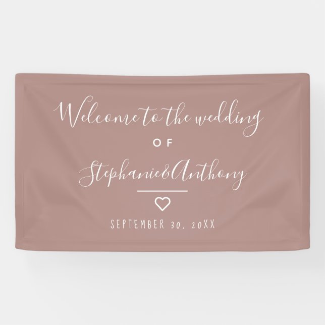 Moderne Minimalistische Dusty Rose Herzenshochzeit Banner (Horizontal)