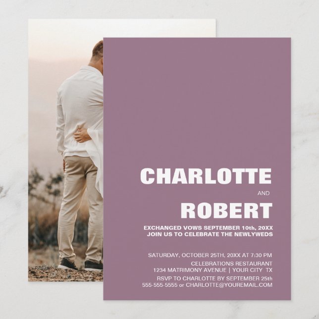 Moderne Minimalistische Dusty Rose Hochzeitsempfan Einladung (Vorne/Hinten)