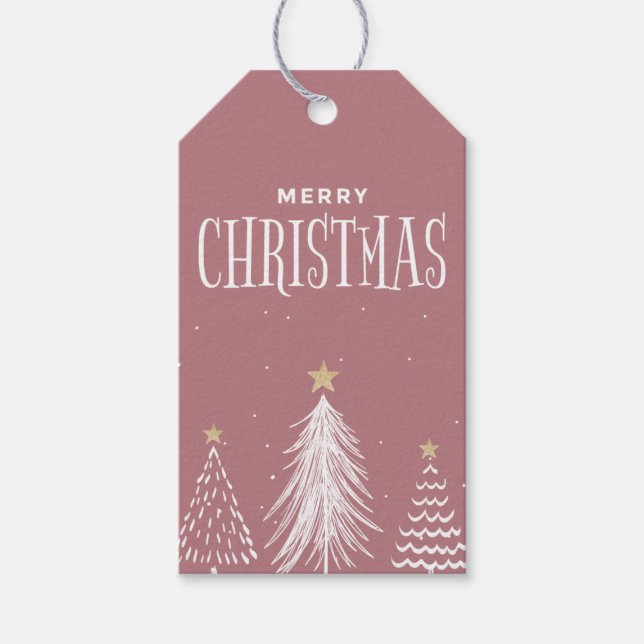 Moderne Minimalistische Dusty Rose Rosa Frohe Weih Geschenkanhänger (Vorderseite)