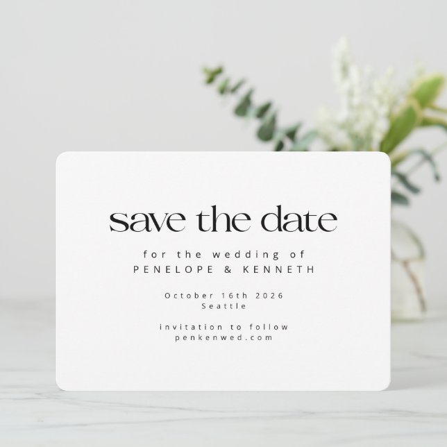 Moderne Minimalistische, einfache Hochzeit Save The Date (Stehend Vorderseite)