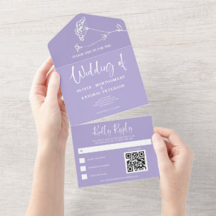 Moderne minimalistische einfache lila Hochzeit- QR All In One Einladung